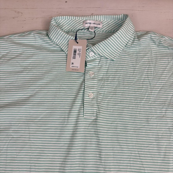 Peter Millar Polo Shirt Mens 2XL Green Striped Crown Sport Pima Cotton